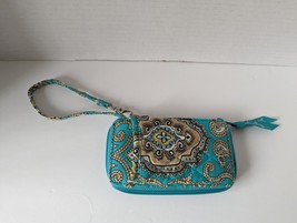 Vera Bradley Aqua Carry It All Wallet Wristlet Phone ID Holder Coin Purse RARE - £23.81 GBP