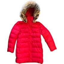 LANDS END Down Coat Parka Jacket Red Women&#39;s Sz XS Faux Fur Hood Winter Ski - $46.75
