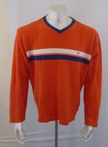 Tommy Hilfiger Size Large Men&#39;s Orange V Neck Long Sleeve Cotton  Pullover Top - £11.83 GBP