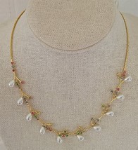 Vtg 16 3/4&quot; Seed Pearl Rhinestones Goldtone Chain Necklace Costume Jewelry - $8.91