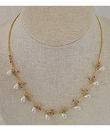 Vtg 16 3/4&quot; Seed Pearl Rhinestones Goldtone Chain Necklace Costume Jewelry - £7.01 GBP