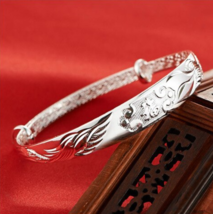 999 Fine Silver Lucky Dragon Bangle Bracelet #2 - £12.78 GBP