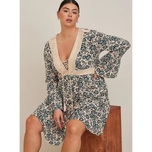 NWT Womens Plus Size 2X Torrid Floral Print Gauze Lace-Up Mini Skater Dress - £23.11 GBP