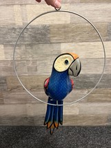 Hand Painted 16&quot; Ceramic Parrot Bird Figurine on Hanging Metal Hoop ~ Vi... - $38.69