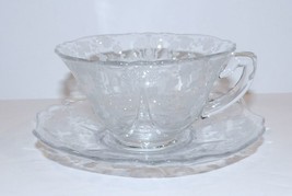 BEAUTIFUL VINTAGE CAMBRIDGE GLASS ROSE POINT CLEAR 2 3/8&quot; TEA CUP &amp; SAUCER - $25.25