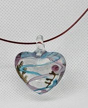 Vtg Signed Vetro Di MURANO Clear Blue Swirl Pink Rose Heart Necklace! - £15.39 GBP