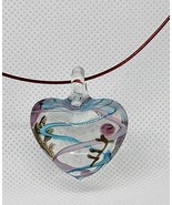 Vtg Signed Vetro Di MURANO Clear Blue Swirl Pink Rose Heart Necklace! - £14.83 GBP