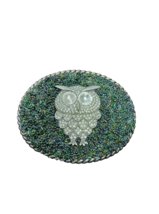 Owl Belt Buckle Green Encrusted Handmade  - $28.99