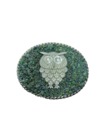 Owl Belt Buckle Green Encrusted Handmade  - £22.79 GBP