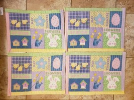 4 Quilt Quilted Placemats Place Mats Easter Bunny Rabbits Eggs Chicks Birdhouses - £14.87 GBP