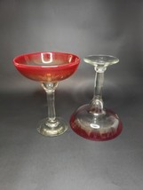 Hand Blown Margarita Clear Glasses Set Of 2 Ruby Red Rim - £14.02 GBP