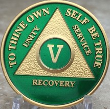 5 Year AA Medallion Green Gold Plated Alcoholics Anonymous Sobriety Chip... - £15.98 GBP