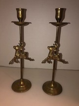 Pair of Vintage Tall Brass Reindeer Taper Candle Holders-13&quot; Tall-India - £26.24 GBP