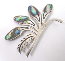 VTG 925 Sterling Silver Abalone Inlay Brooch Taxco Abstract Leaf HNOS GS Signed - £23.77 GBP