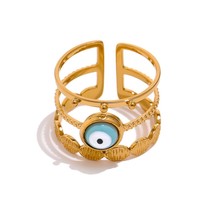 Turkish Devil Eye Bead Ring New Stainless Steel Golden Adjustable Finger Ring Je - £9.86 GBP