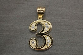 14k Yellow Gold Plated 1Ct Round Lab Created Diamond Number &quot;3&quot; Initial Pendent - £113.90 GBP