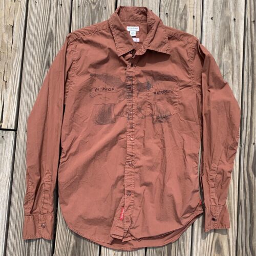 Primary image for Vtg Guess Authentic Pearl Snap BOHO Shirt Long Sleeve Rust Mens Size S Small