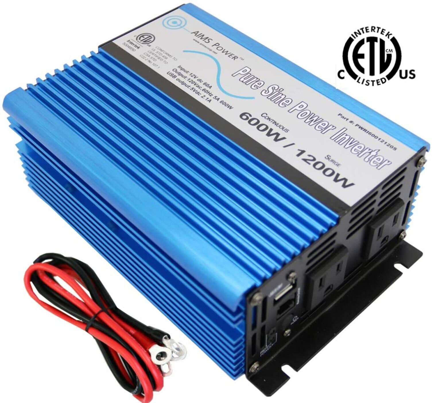 AIMS Power PWRI60012120S 600-Watt 12 Volt Pure Sine Power Inverter with ... - $184.00