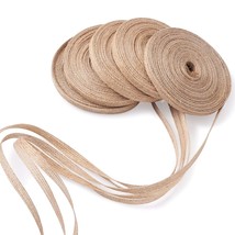 Pandahall 5 Rolls Natural Burlap Fabric Ribbon 1/4 Inches Tan Jute Linen Ribbon  - £17.30 GBP