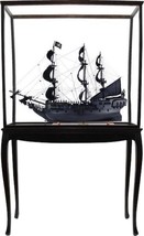 Model Floor Display Case Black Pearl Pirate Ship Large Linen Brass Namep... - $2,459.00