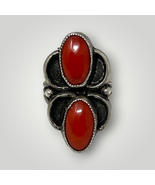 Vintage Navajo Native Handmade Coral Sterling Silver Ring sz 3 - £58.14 GBP