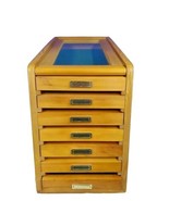 Wood Glass Display Case Cabinet Pen Knife Coin 7 Drawer Storage Collection - £196.64 GBP