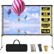 Projector Screen With Stand Foldable Portable Movie Screen 16:9 Hd 4K Double Sid - £79.74 GBP