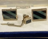 Vintage Royal Copenhagen porcelain cuff links &amp; Tie Tack in box estate F... - $24.75