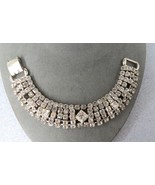 Vintage Rhinestone Bracelet Princess Cut Rhodium Plated 7&quot; Estate - $373.95 MXN