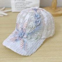 Mesh Breathable Summer Thin Cap Female Handmade Flower Baseball Cap Sun Protecti - £11.00 GBP