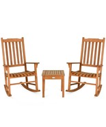 3 Pieces Eucalyptus Rocking Chair Set with Coffee Table - Color: Natural - $469.30 CAD