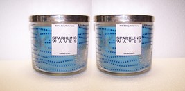 2 Bath &amp; Body Works Sparkling Waves 3 Wick Scented Candle w Lid Limited Edition  - £31.62 GBP