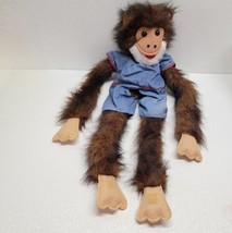 Vintage Brown Monkey Denim Outfit Huggable Hand Puppet Plush 29&quot; Hook&amp;Lo... - $24.65