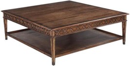 Cocktail Table Anna Square Solid Wood Rustic Pecan X-Shape Motif Brass Caps - £1,816.09 GBP