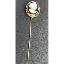 ART DECO 14K WHITE GOLD  BLACK &amp; WHITE AGATE CAMEO STICK PIN SKY - $446.97 CAD