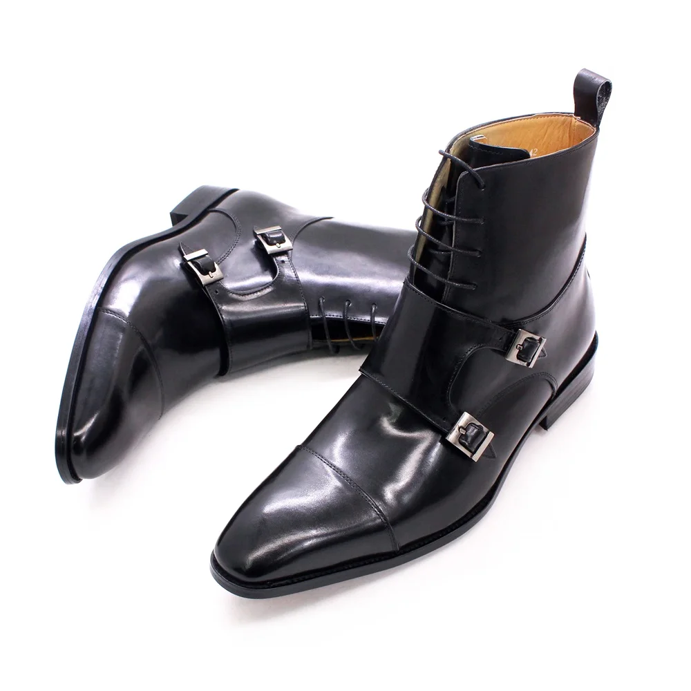  Men&#39;s Leather Ankle Boots Pointed Toe Caps Feet  Buckle High-top Wedding Shoes  - £210.85 GBP