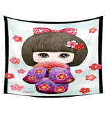 Cute Japanese Girl Wearing Kimono and Folding Fan Tapestry - $29.90+