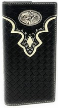 Western Genuine Leather Basketweave Rodeo Metal Concho Mens Long Bifold Wallet i - £23.97 GBP