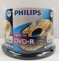 Philips LightScribe DVD-R 50 Record Discs 4.7 GB 120 Min 1-16x Speed NEW SEALED - £23.36 GBP