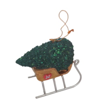 Thomas Kinkade &#39;Bringing Home the Christmas Tree&#39; Sled Ornament w/ Tree - £15.61 GBP