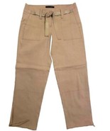 Tahari Crop Pants Womens 0 Linen Blend Khaki Casual Stretch Ribbon Tie W... - $15.34