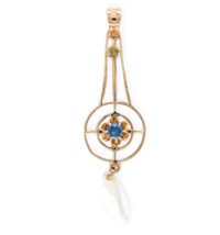 10k Yellow Gold Lavaliere Pendant with Blue Glass Jewelry (#J7455) - €190,69 EUR