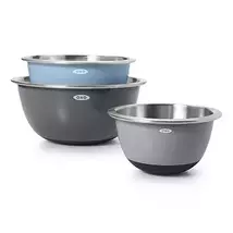 OXO 3-Piece Stainless Steel Mixing Bowl Set Grey &amp; Blue New - $59.95