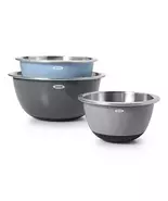 OXO 3-Piece Stainless Steel Mixing Bowl Set Grey &amp; Blue New - $59.95