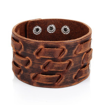 OBSEDE Fashion Wide Genuine Leather Bracelet for Men Brown Wide Cuff Bracelets &amp; - £11.97 GBP