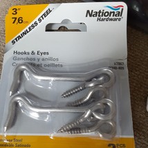 National Stainless Steel 3 In. Hook &amp; Eye Bolt N348-409  3 packs 6 hooks total - £11.87 GBP