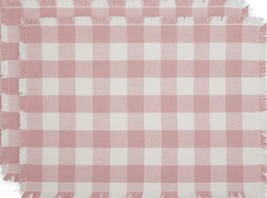 Set Of 2 Fringed Cotton Placemats(13x19&quot;)PLAID Buffalo Check,Pale Mauve Pink,Dii - £10.36 GBP