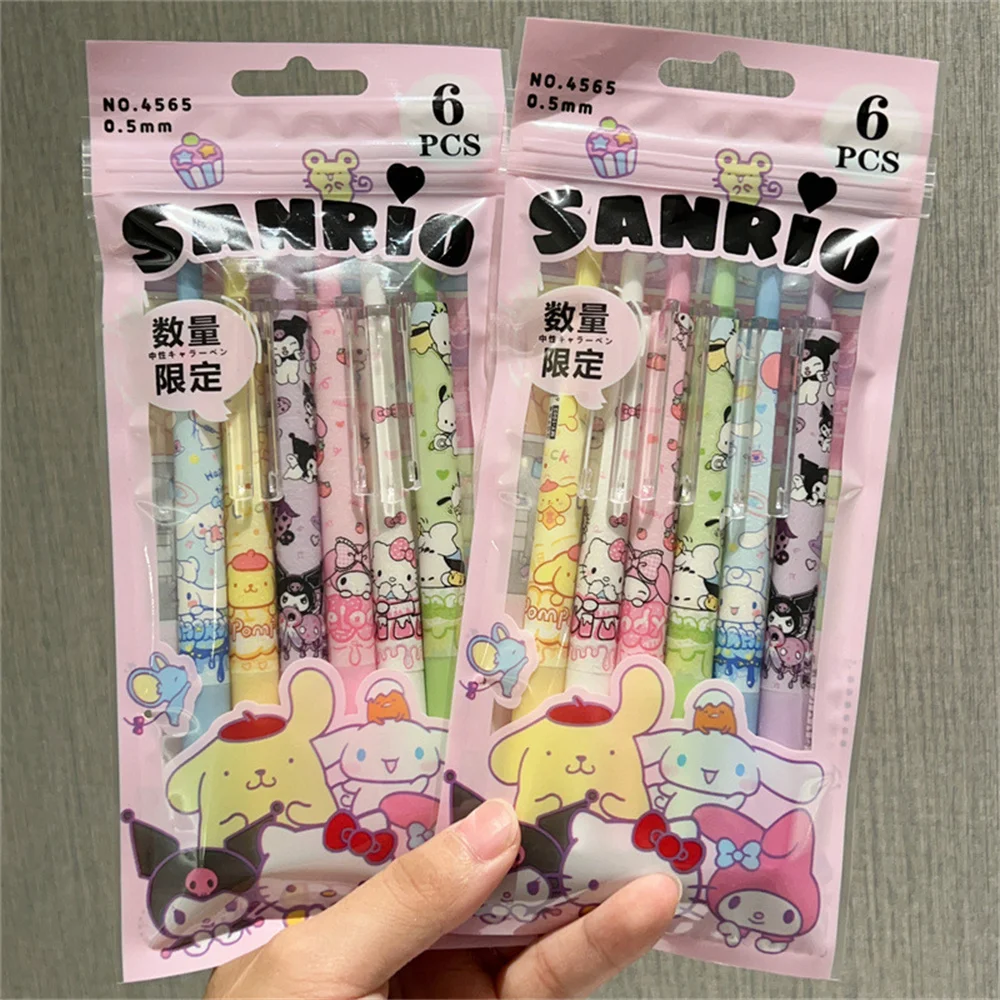 6Pcs Kawaii Hello Kitty Sanrio Gel Pens Kuromi Cinnamoroll Neutral Pen Pachacco - £8.41 GBP