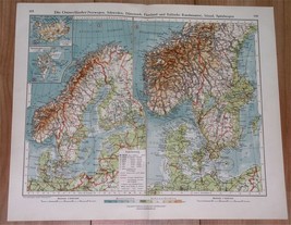 1928 Vintage Map Of Scandinavia Norway Sweden Denmark Iceland Svalbard Finland - £14.38 GBP