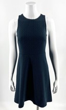 Ann Taylor LOFT Dress Sz 2 Teal Blue Black Diamond Textured Fit Flare Sl... - $24.75